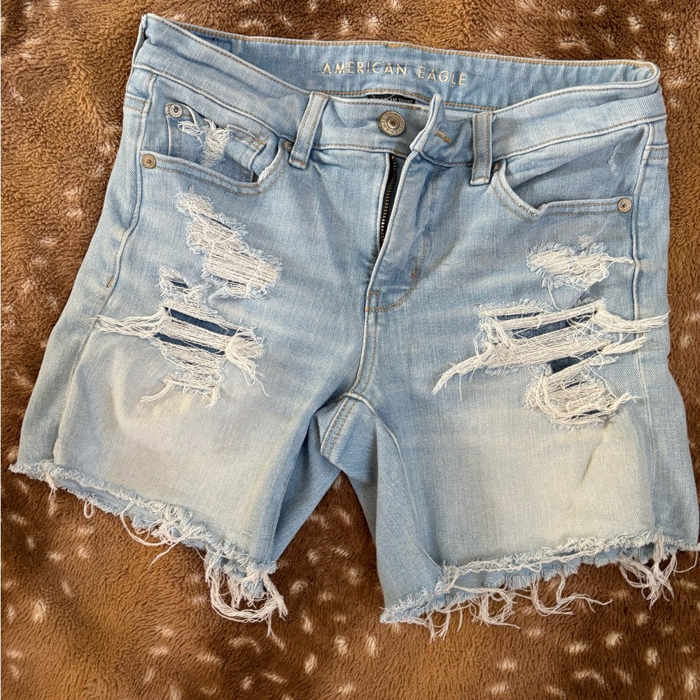 American Eagle Outfitters Ripped Light Blue Jean Shorts The Dream Short